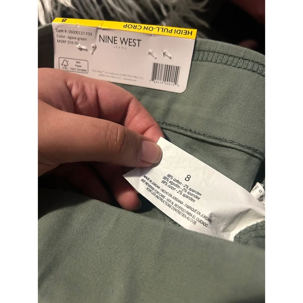 Nine West Heidi Pull On Crop‎ Pants Agave Green Stretch High Rise Size 8 - Picture 7 of 7
